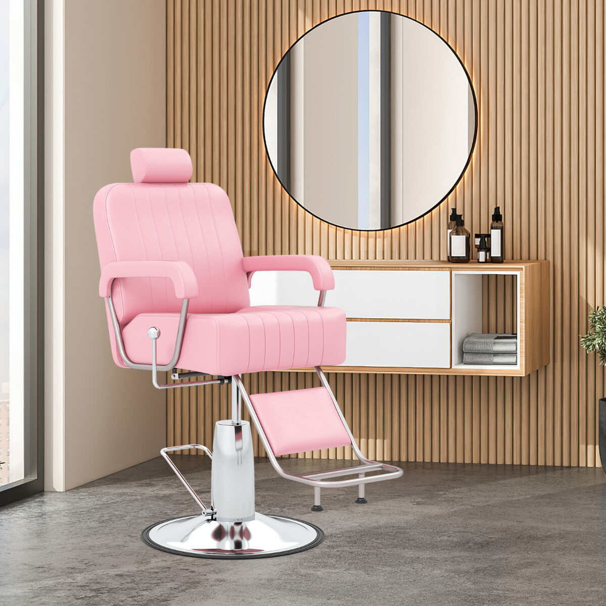 Salon Chair Hydraulic Barber Chair with Adjustable Headrest-Pink Salon Chair Hydraulic Barber Chair with Adjustable Headrest-Pink