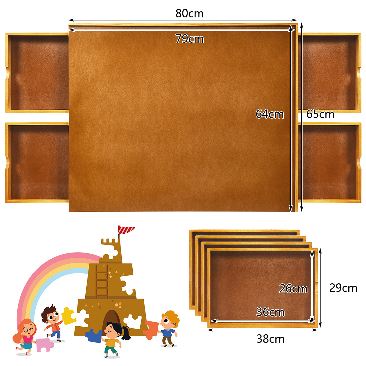 Puslelaud 1000–1500 tk puslelauda 80 x 65 cm, 4 küljele libiseva sahtliga, naturaalsest puidust