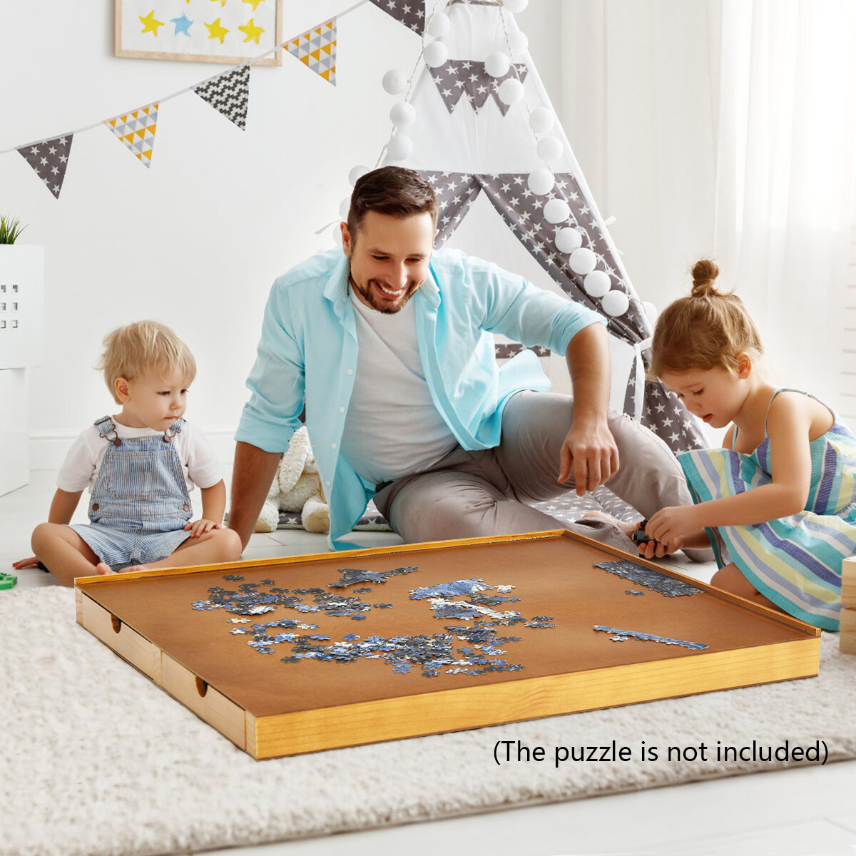 Puslelaud 1000–1500 tk puslelauda 80 x 65 cm, 4 küljele libiseva sahtliga, naturaalsest puidust