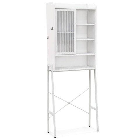 Tualett-kapp lükanduksega akrüülist ja reguleeritavate riiulitega 63 x 29 x 170 cm valge