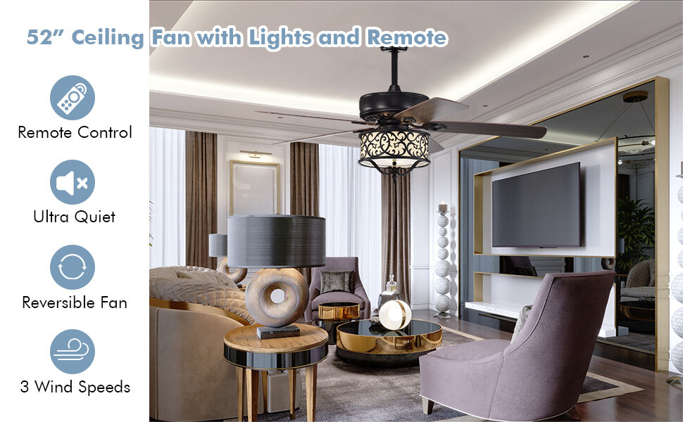 52 Inches Ceiling Fan with Remote Control