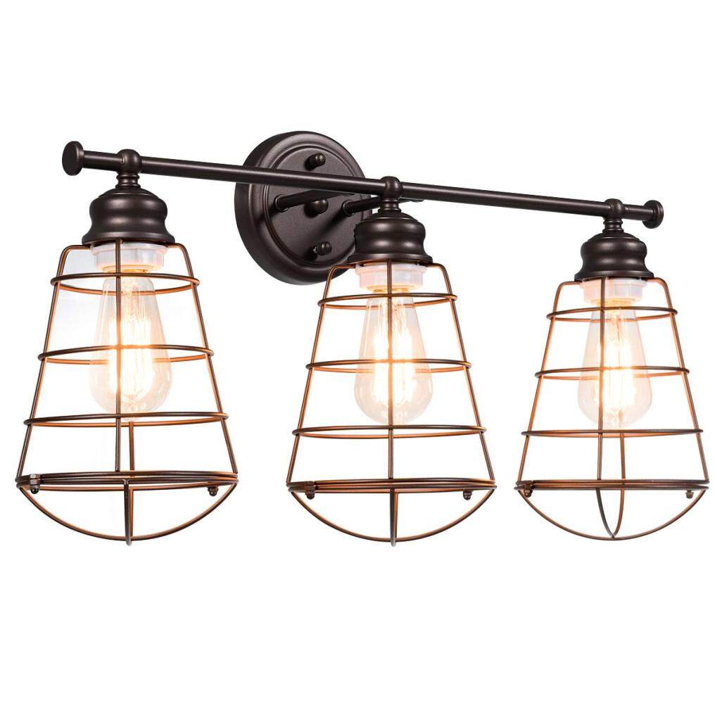 ARLIME 3-Light Vintage Vanity Lights, Industrial Metal Wire Cage Wall Sconces, Metal Wall Mount Lamp (Black & Golden)