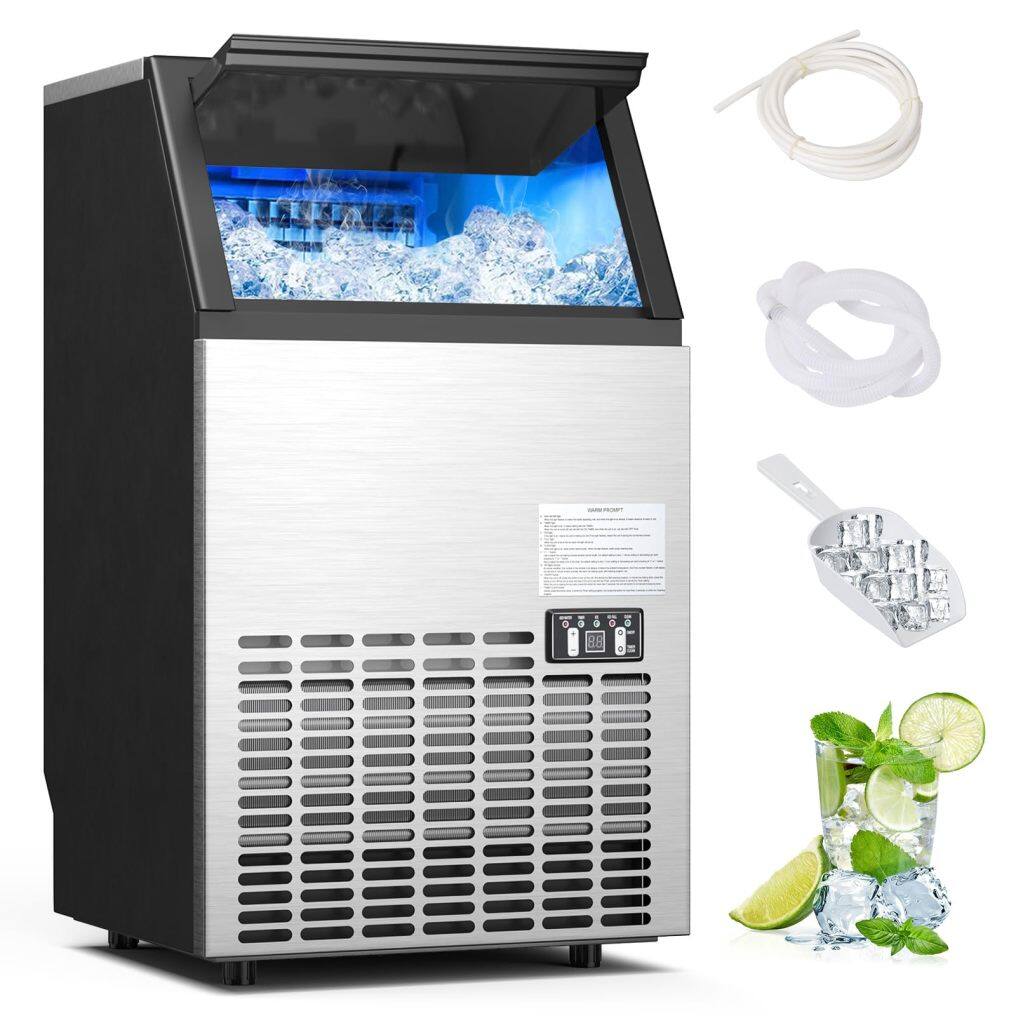 ARLIME Commercial Ice Maker Machine, 110LBS/24H Stainless Steel Under Counter/Freestanding Self Cleaning Ice Machine with 24H Timer