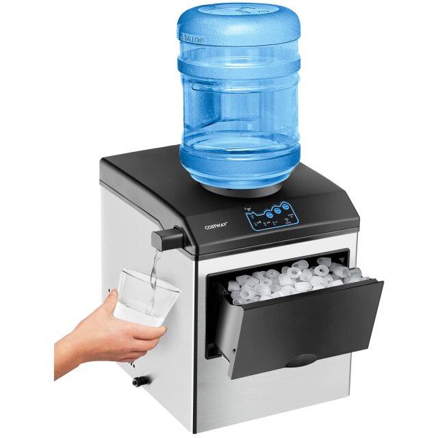 ARLIME 2 in 1 Countertop Ice Maker with Water Dispenser, 5 lbs Storage Basket, S/M/L Size Ice Cube, Fast 6 Mins, Stainless Steel