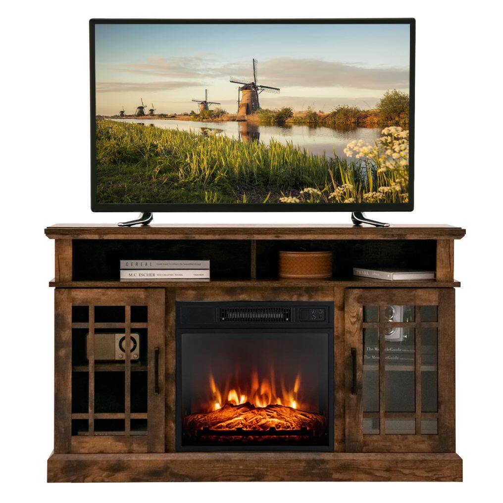 ARLIME Electric Fireplace TV Stand for TVs Up to 55 Inches, 18-Inch Fireplace Insert with Remote, Overheat Protection