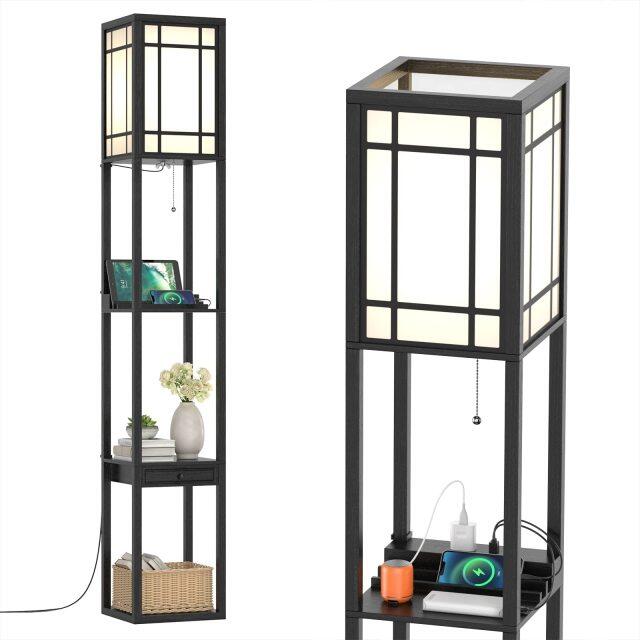 ARLIME Floor Lamp with Shelves and Drawer