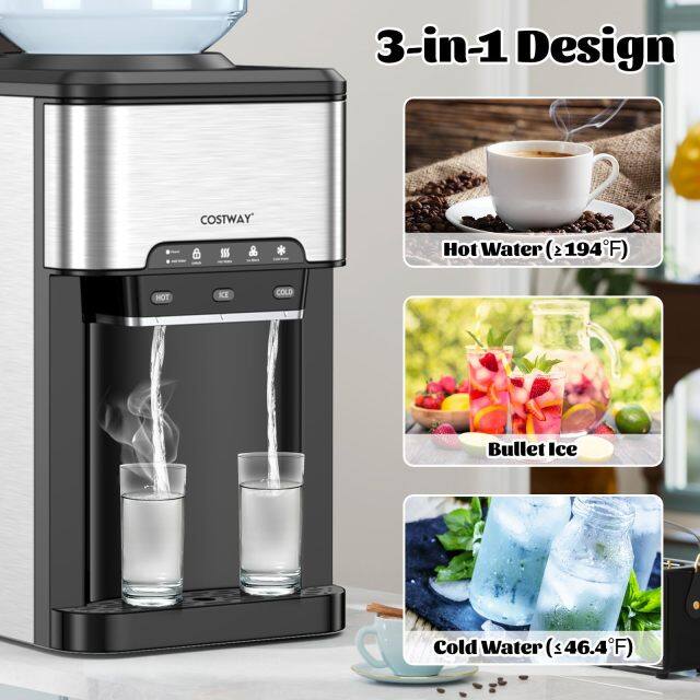 ARLIME Water Dispenser with Ice Maker, 3-in-1 Countertop Hot/Cold Dispenser with Ice Machine