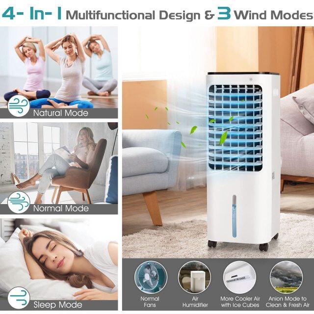 ARLIME Evaporative Air Cooler, 4-In-1 Bladeless Cooler with 4 Modes, 3 Speeds, Timer, 12L Water Tank