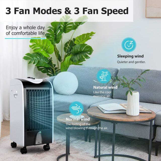 ARLIME Evaporative Air Cooler, Windowless Swamp Cooler Fan & Humidifier with 3 Modes, 3 Speeds, 2 Ice Boxes