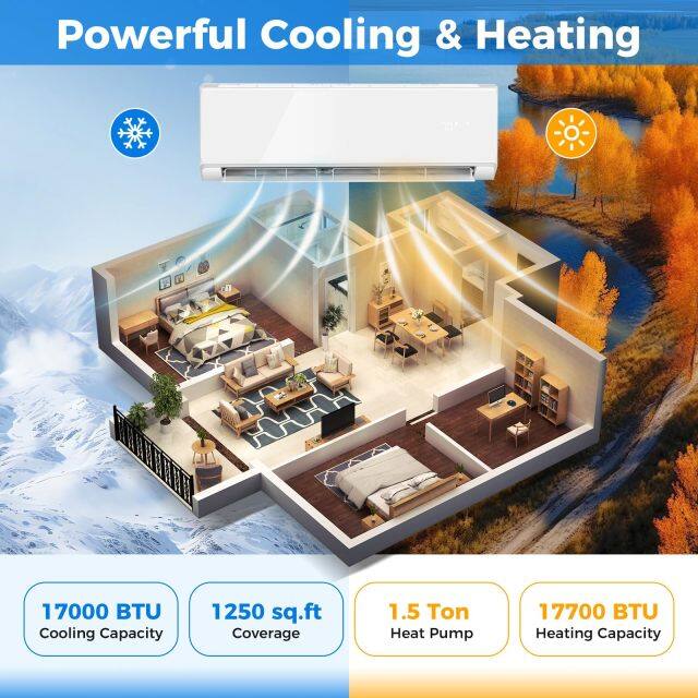 ARLIME 17000 BTU Wifi Enabled Mini Split Air Conditioner & Heater, 17000 BTU, 208-230V, 21 SEER2