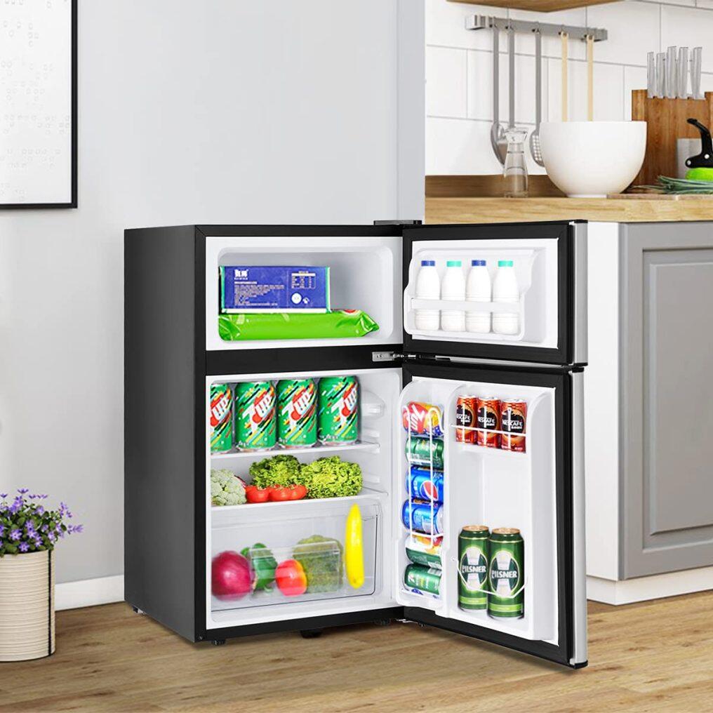 ARLIME Mini Fridge with Freezer, 3.2 Cu. Ft w/Double Reversible Door, Removable Glass Shelves, Adjustable Thermostat