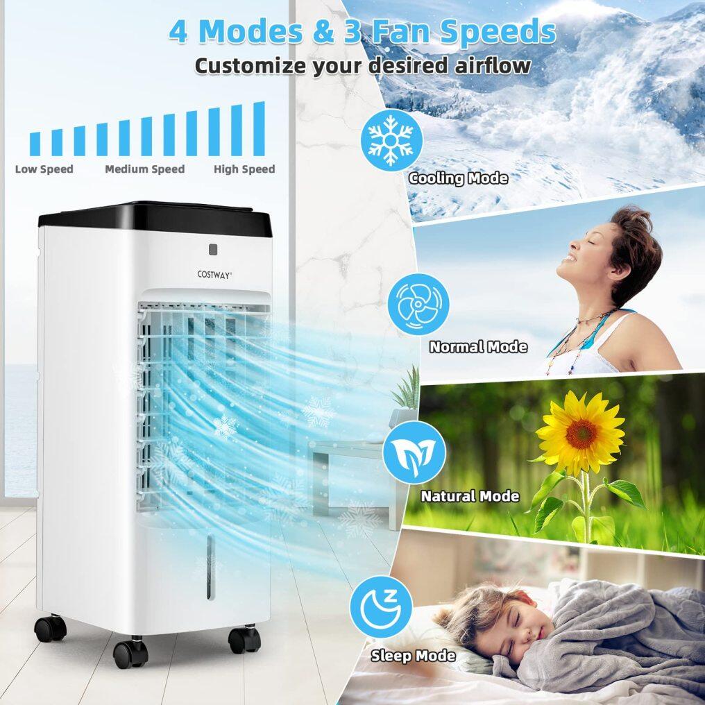 ARLIME Evaporative Air Cooler, 3-in-1 Portable Quiet Swamp Cooler and Humidifier with Remote, 4 Modes, 70° Oscillation