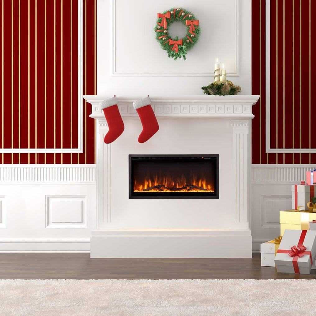 ARLIME Electric Fireplace 42-Inch Wide, 9 Flame Color, 5-Level Brightness, 8H Timer, Thermostat