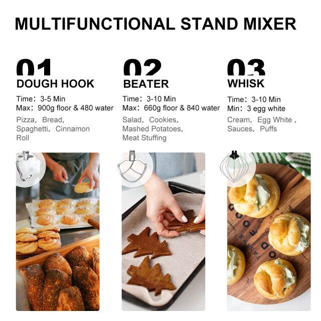 ARLIME Stand Mixer, 660W 6-Speed Tilt-Head Food Stand Mixers with 6.5 Qt. Stainless Steel Bowl