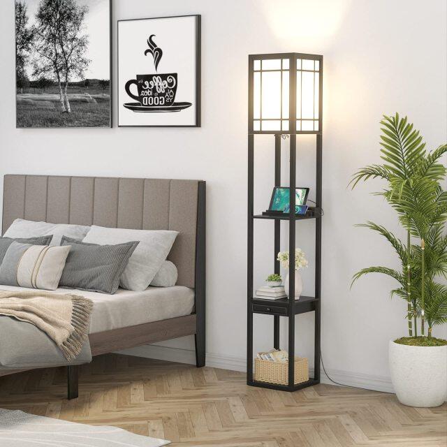 ARLIME Floor Lamp with Shelves and Drawer