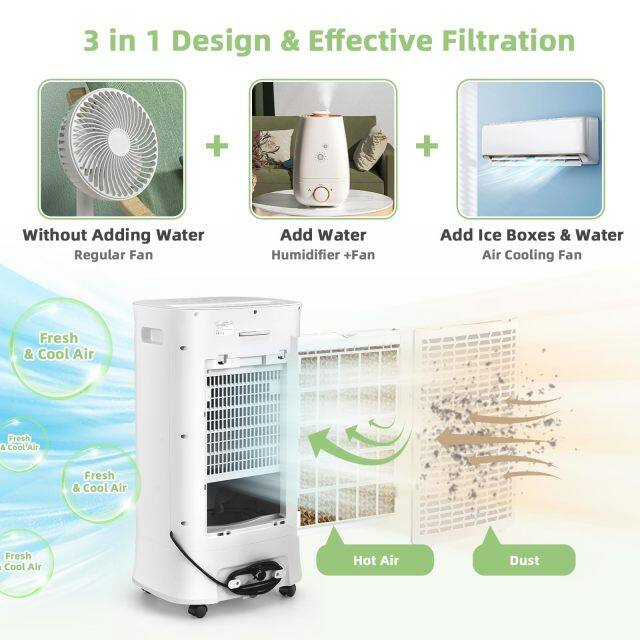 ARLIME Evaporative Air Cooler, Portable Cooling Fan & Humidifier with Remote, 15H Timer, 63° Oscillation, 3 Modes, 3 Speeds, 2.6 Gal Water Tank, LED Display