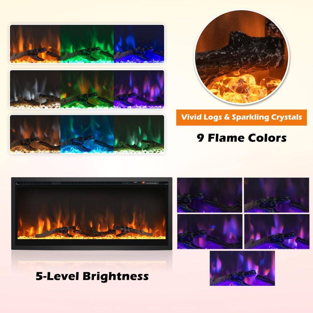 ARLIME Electric Fireplace 36-Inch Wide, 9 Flame Color, 5-Level Brightness, 8H Timer, Thermostat