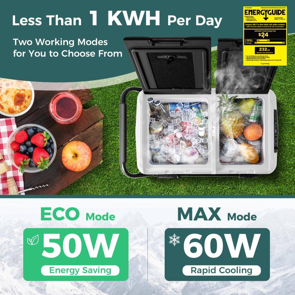 Car Refrigerator with Wheels, 53-Quart Dual-zone Dual-temperature Electric Cooler, 12V/24V DC, 100-240V AC, Black