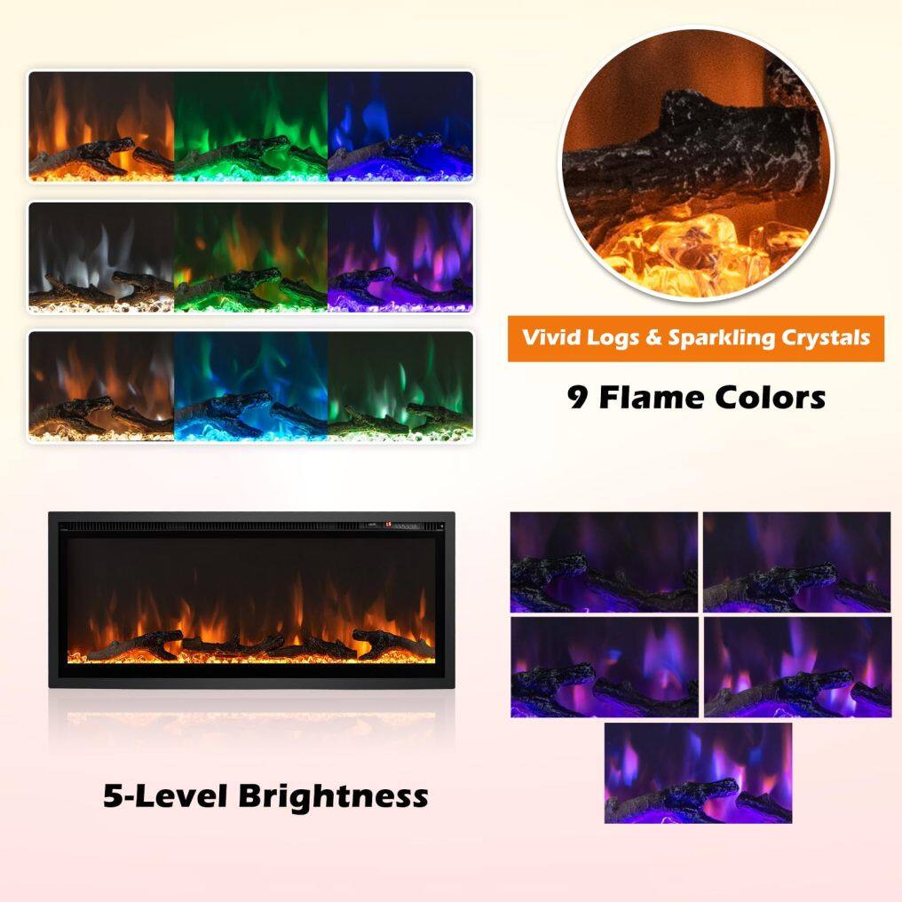 ARLIME Electric Fireplace 42-Inch Wide, 9 Flame Color, 5-Level Brightness, 8H Timer, Thermostat