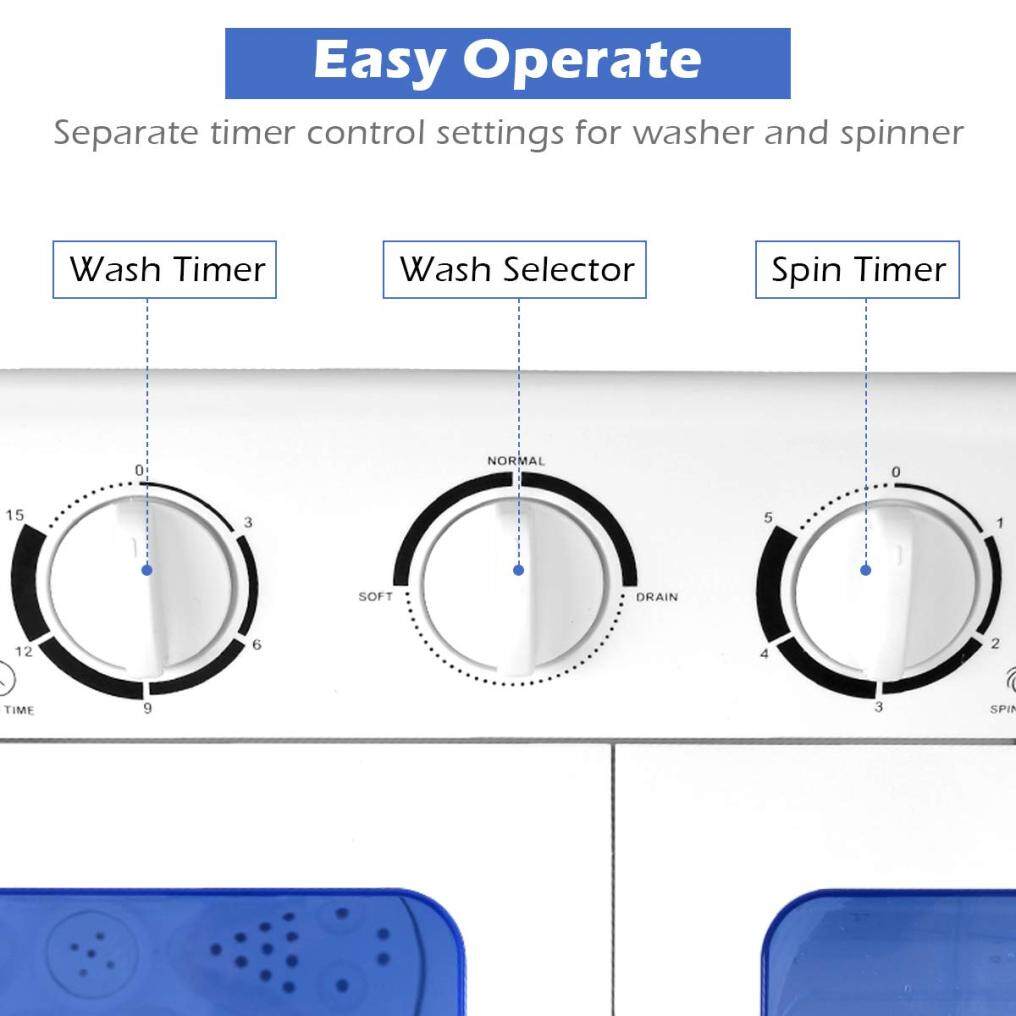 ARLIME Portable Mini Compact Twin Tub Washing Machine 20lbs Washer Spain Spinner Portable Washing Machine, Blue+ White