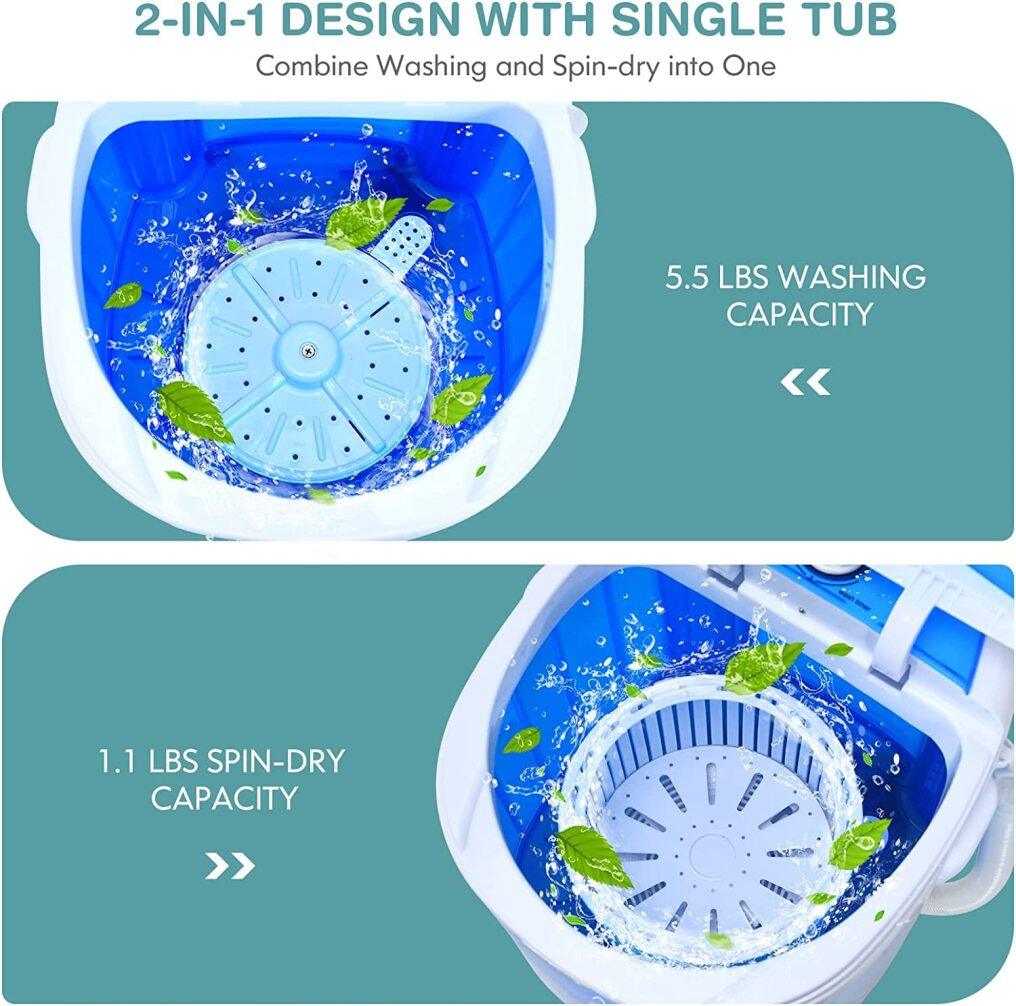 ARLIME Portable Washing Machine, Mini Washer and Dryer Combo w/ 5.5lbs Washing Capacity, Spin Cycle Basket