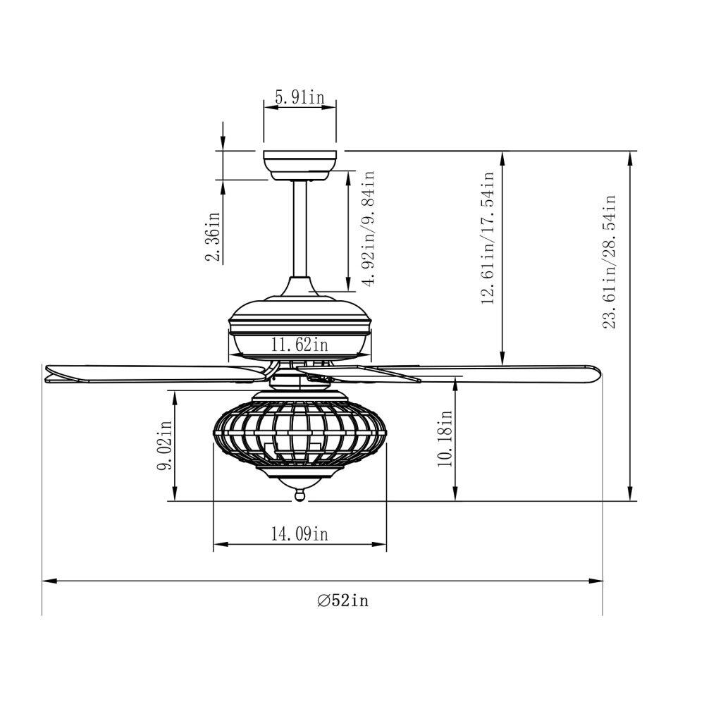 52Inch Ceiling Fan Light, Ceiling Fan with Light and Remote Control, Reversible Fan Blades