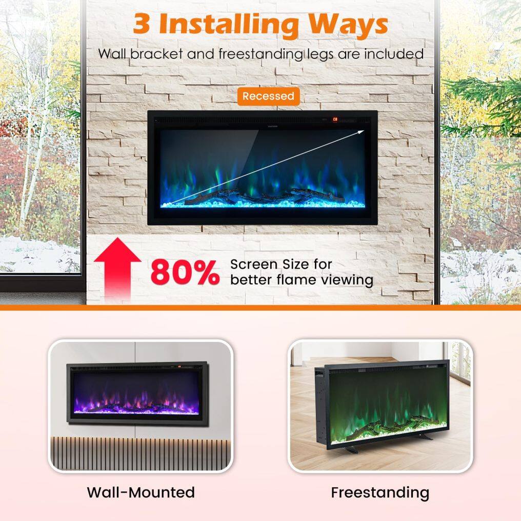 ARLIME Electric Fireplace 36-Inch Wide, 9 Flame Color, 5-Level Brightness, 8H Timer, Thermostat