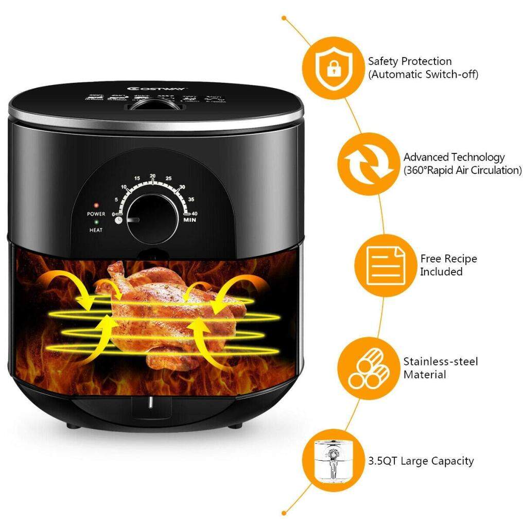 ARLIME Electric Air Fryer, Stainless Steel, 3.5QT, 1300W