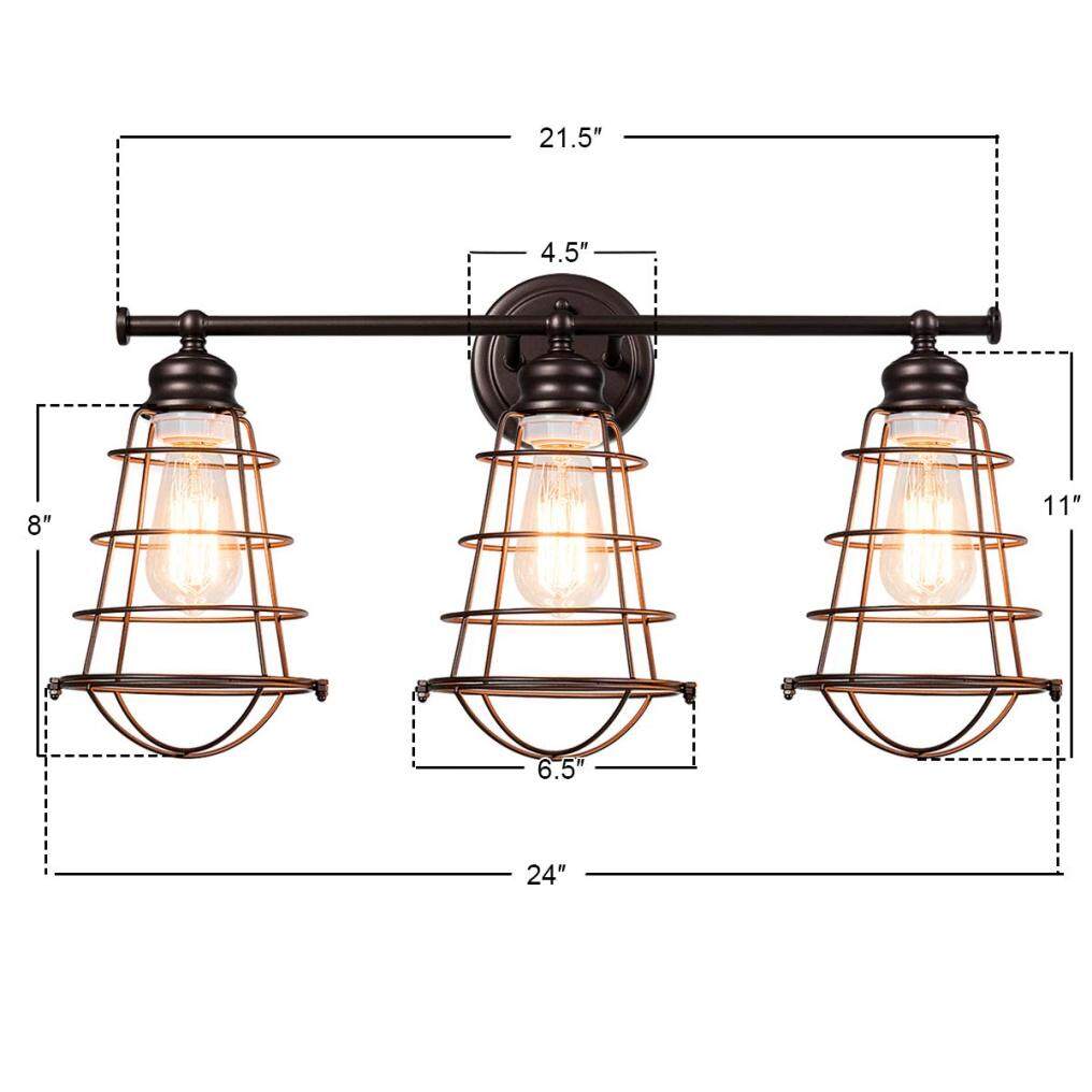 ARLIME 3-Light Vintage Vanity Lights, Industrial Metal Wire Cage Wall Sconces, Metal Wall Mount Lamp (Black & Golden)