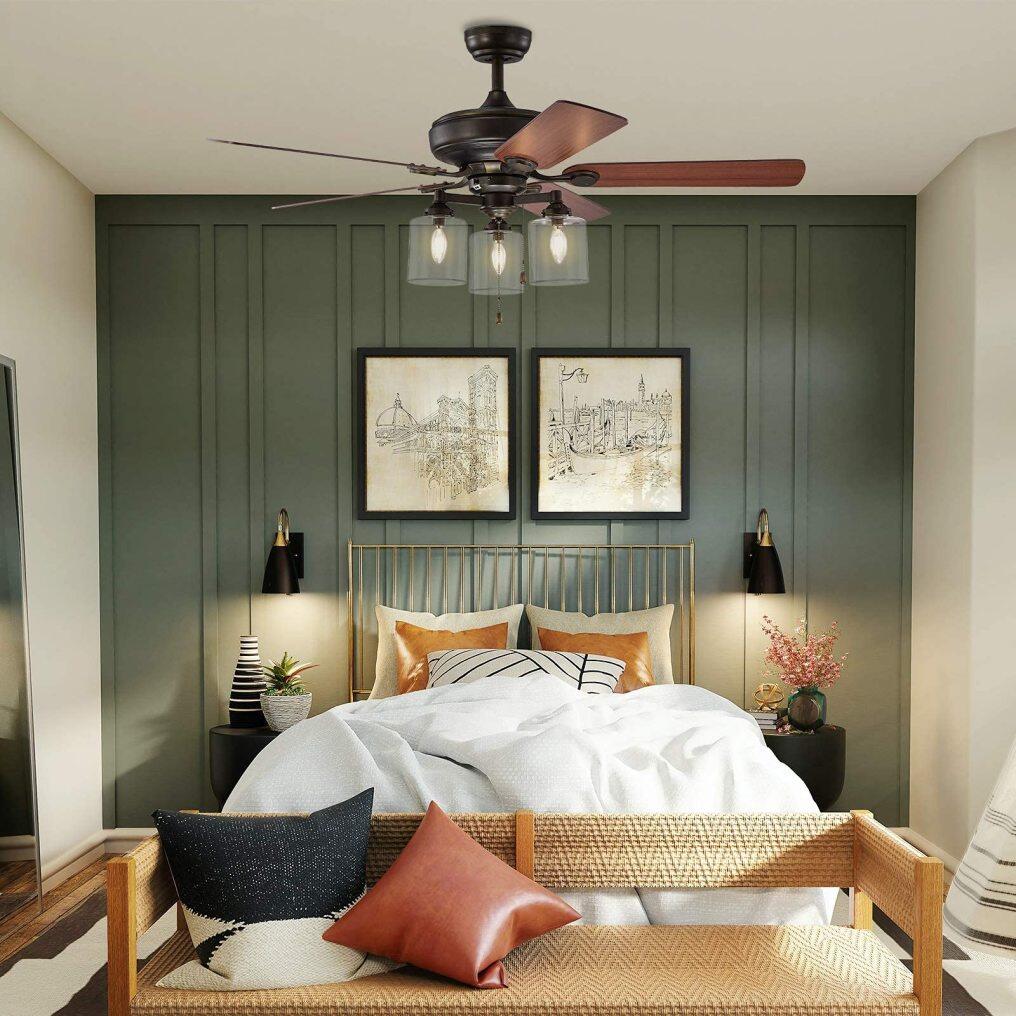 Ceiling Fan with Lights 52 Inch, Industrial Pull Chain Ceiling Fan with Lighting, Reversible Motor and 5 Blades