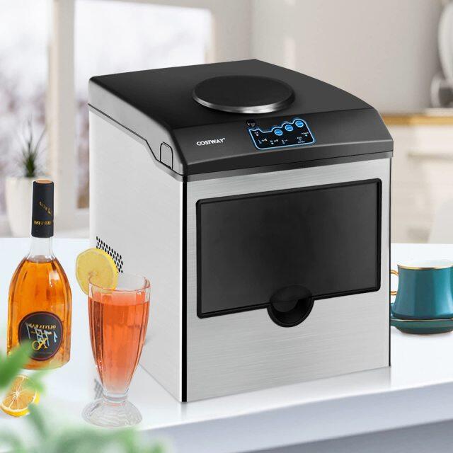 ARLIME 2 in 1 Countertop Ice Maker with Water Dispenser, 5 lbs Storage Basket, S/M/L Size Ice Cube, Fast 6 Mins, Stainless Steel