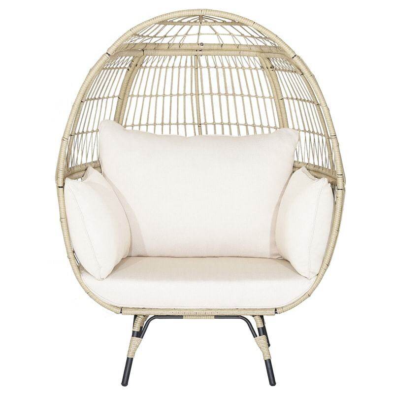 Oversized Wicker Egg Chair, Indoor/Outdoor PE Rattan Basket Lounge Chair with 4 Cushions, Steel Frame, 450LBS Capacity for Patio, Backyard