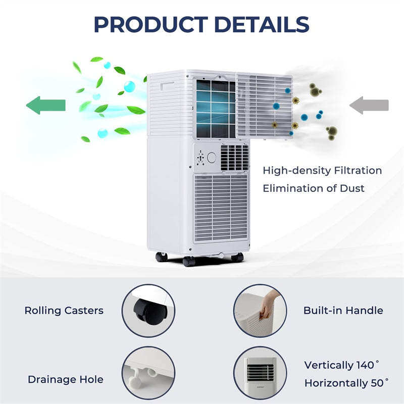 10000 BTU Portable Air Conditioner, 4-in-1 AC Unit with Fan, Dehumidifier, Sleep Mode, Remote Control, 24H Timer for Bedroom & Living Room