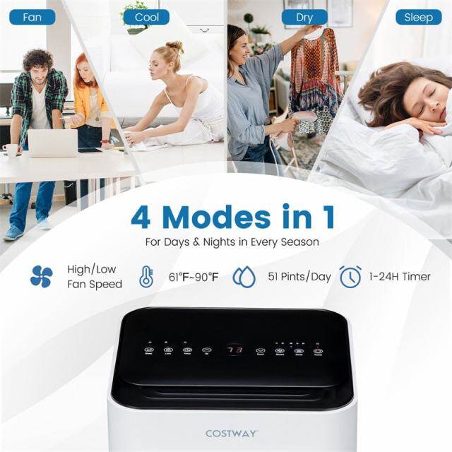 10000 BTU Portable Air Conditioner 4-in-1 AC Unit Cooling Fan Dehumidifier with Sleep Mode Remote Control & Window Kit Child Lock
