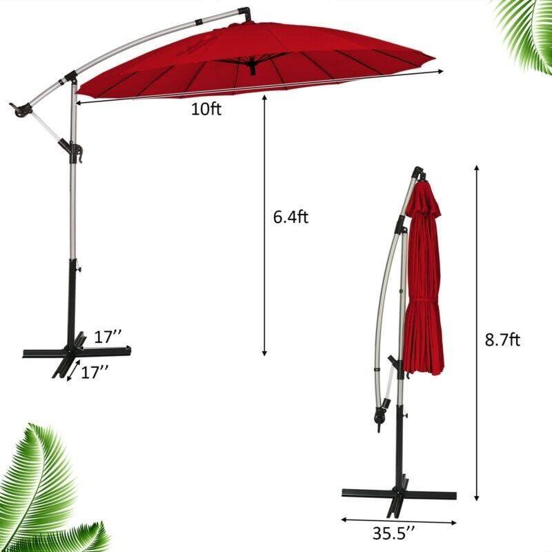 10 Ft Offset Hanging Patio Umbrella, Outdoor Cantilever Umbrella with Crank & Cross Base for Backyard, Poolside, Lawn, Garden