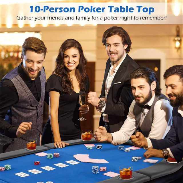 10-Player Foldable Poker Table Top, 84"x42" Portable Texas Holdem Poker Mat Layout with Carrying Bag & Cup Holders for Home Casino Games