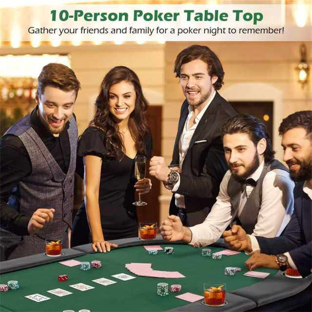 10-Player Foldable Poker Table Top, 84"x42" Portable Texas Holdem Poker Mat Layout with Carrying Bag & Cup Holders for Home Casino Games