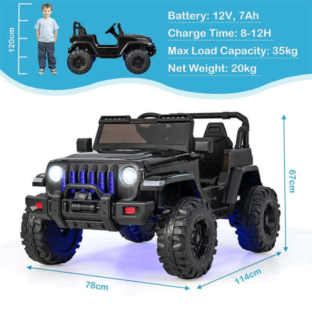 2-Seater Ride-On Truck for Kids, 12V Battery Powered Electric Vehicle with Remote Control & LED Lights, Ride-On Car for Boys Girls Gifts
