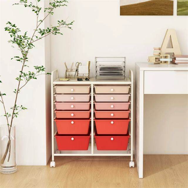 12-Drawer Rolling Storage Cart, Multipurpose Organizer Cart with Lockable Casters, Mobile Utility Cart for School Office Beauty Salon