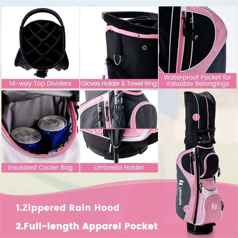12 Pieces Women’s Complete Golf Club Set Right Hand, Golf Club Package Set with 460CC #1 Driver, Putter, Portable Golf Cart Bag & Rain Hood