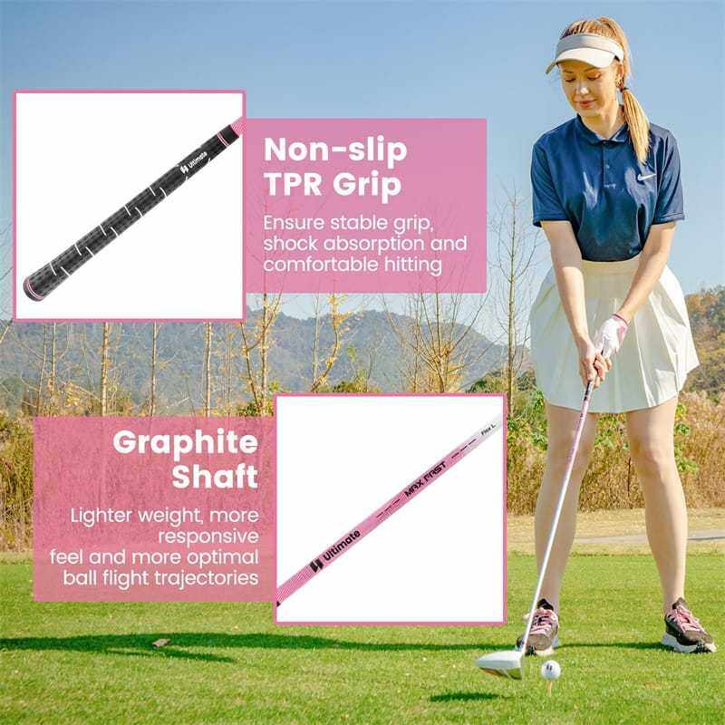 12 Pieces Women’s Complete Golf Club Set Right Hand, Golf Club Package Set with 460CC #1 Driver, Putter, Portable Golf Cart Bag & Rain Hood