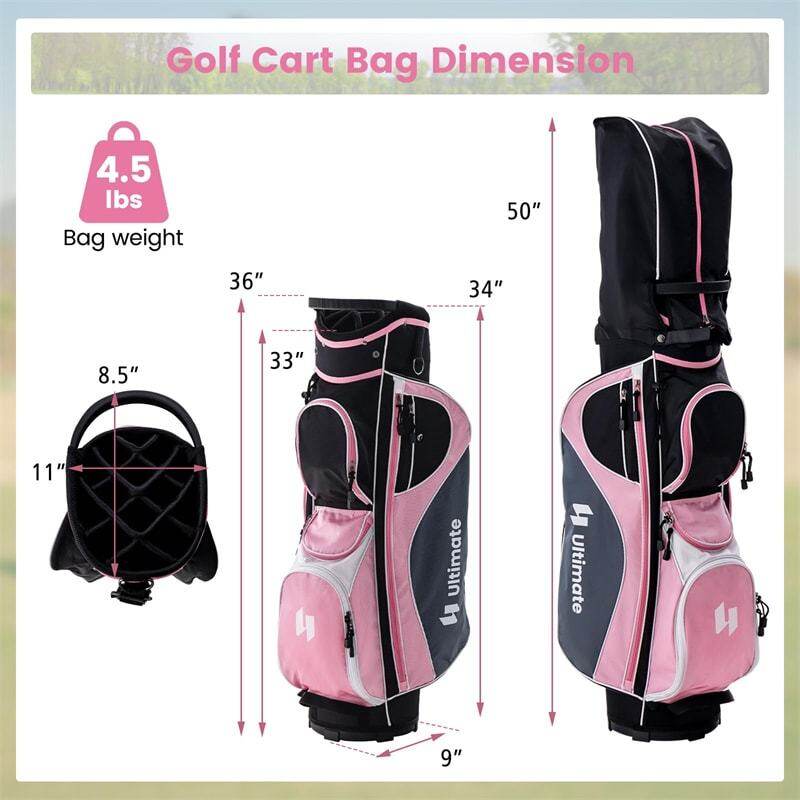 12 Pieces Women’s Complete Golf Club Set Right Hand, Golf Club Package Set with 460CC #1 Driver, Putter, Portable Golf Cart Bag & Rain Hood