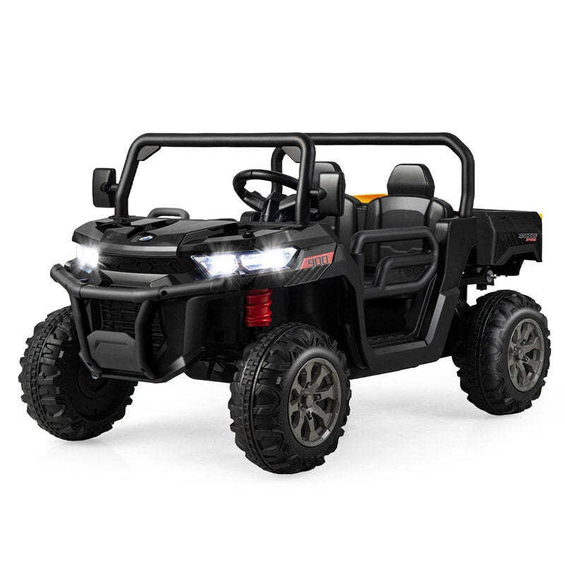 2-Seater Ride On Kids Car, 12V Off-Road UTV Electric Dump Truck with Remote, Dump Bed, Shovel & Rocking Function, Toddler Battery Ride On Toy