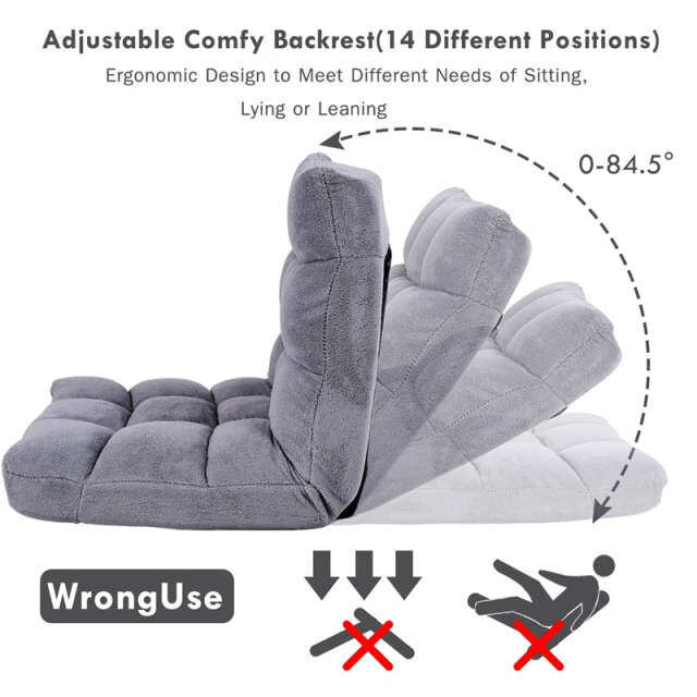 14-Position Adjustable Floor Chair, Folding Sofa Chair with Back Support, Floor Gaming Recliner for Living Room, Meditation, Reading
