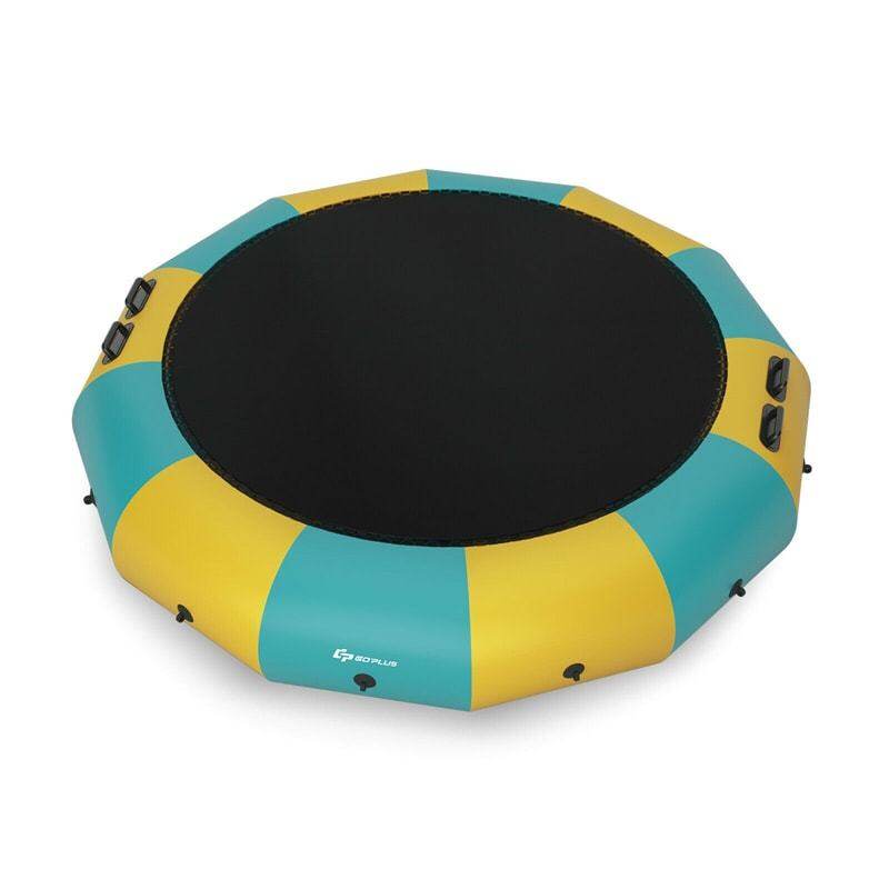 15FT Inflatable Water Trampoline, Floating Lake Trampoline with 500W Electric Inflator & Rope Ladder, Recreational Water Bouncer for Pool
