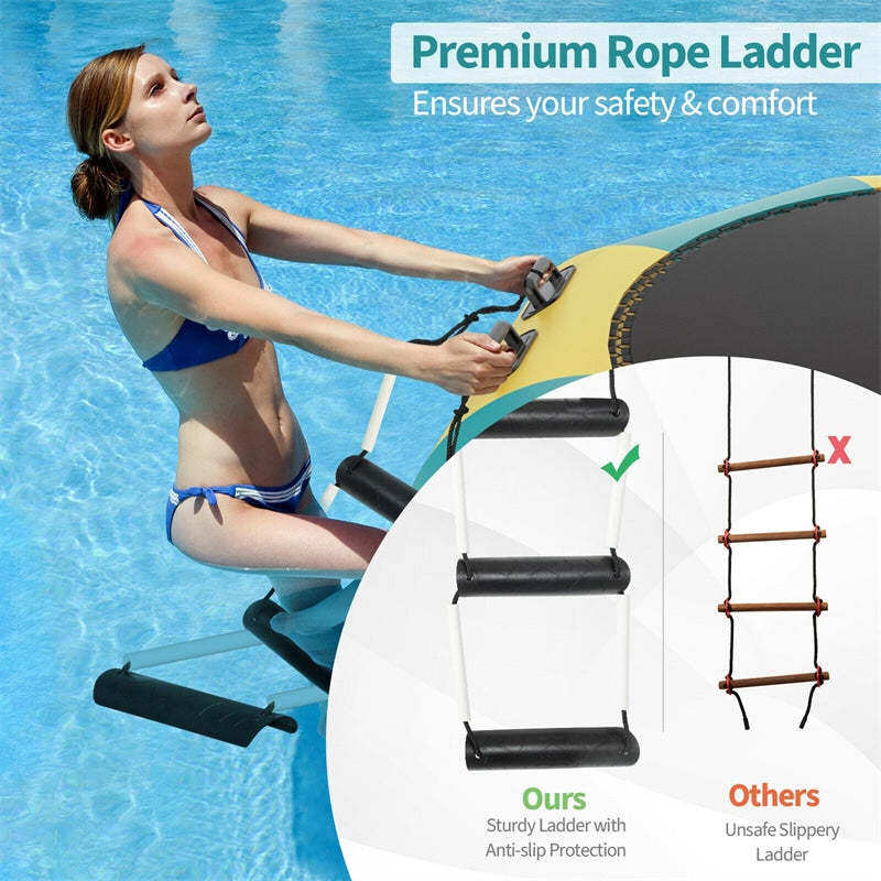 15FT Inflatable Water Trampoline, Floating Lake Trampoline with 500W Electric Inflator & Rope Ladder, Recreational Water Bouncer for Pool
