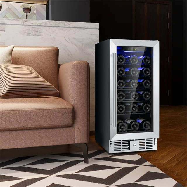 30 Bottle Wine Cooler Refrigerator, 15" Built-in Freestanding Wine Fridge with Glass Door, Removable Shelves, Stainless Steel Wine Cellar for Home Bar