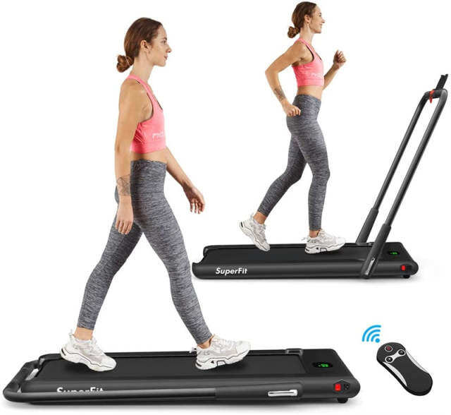 2.25HP 2-in-1 Folding Under Desk Treadmill with LED Display, Remote & APP Control, Portable Electric Walking Running Machine for Home Office