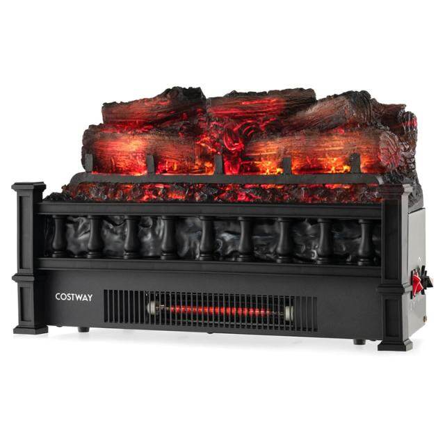 20" Infrared Quartz Fireplace Heater with Pinewood Ember Bed & Adjustable Temperature, 1500W Electric Fireplace Log Insert for Home Office Decor