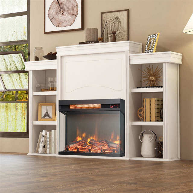 23" Electric Fireplace Insert, 1500W 3-Sided View Fireplace Heater with Remote Control, Adjustable Brightness, Thermostat, Timer, Overheat Protection